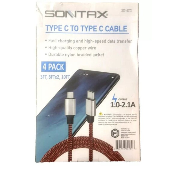 😍SONTAX Type C to Type C Data Cables Durable Braided‎  4 Pack LOW PRICE - Picture 2 of 6